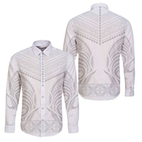Niue White Sunday Family Matching Mermaid Dress and Hawaiian Shirt Aho Tapu Fanau Hiapo Pattern LT14 Dad's Shirt - Long Sleeve White - Polynesian Pride