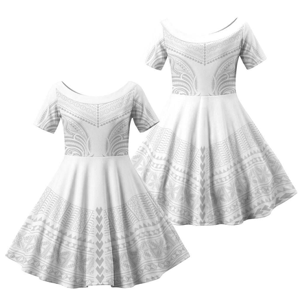 Niue White Sunday Family Matching Mermaid Dress and Hawaiian Shirt Aho Tapu Fanau Hiapo Pattern LT14 Daughter's Dress White - Polynesian Pride