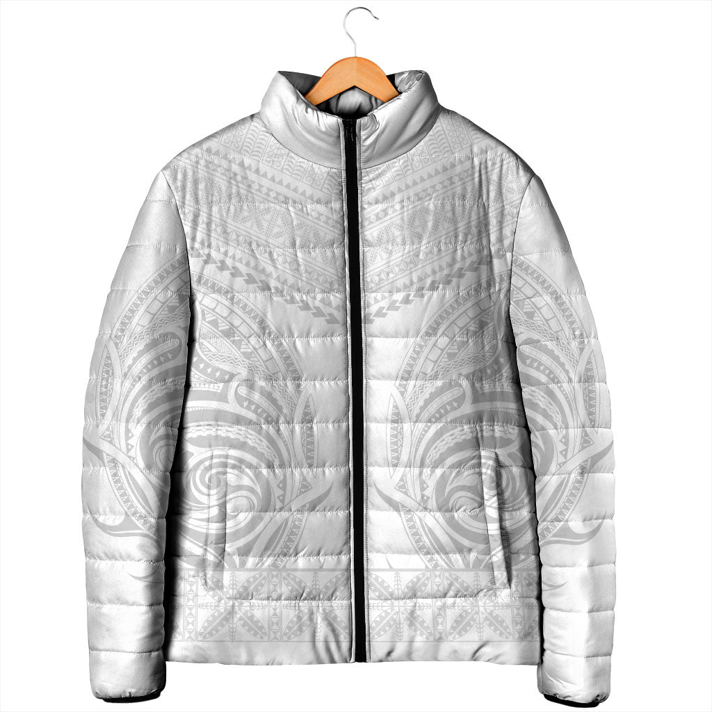 Niue White Sunday Padded Jacket Aho Tapu Fanau Hiapo Pattern LT14 - Polynesian Pride
