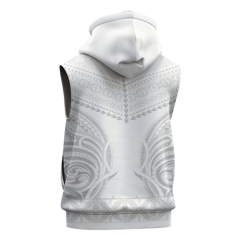 Niue White Sunday Sleeveless Zip Hoodie Aho Tapu Fanau Hiapo Pattern LT14 - Polynesian Pride