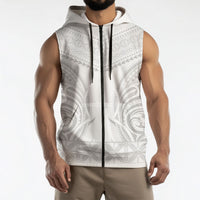 Niue White Sunday Sleeveless Zip Hoodie Aho Tapu Fanau Hiapo Pattern LT14 - Polynesian Pride