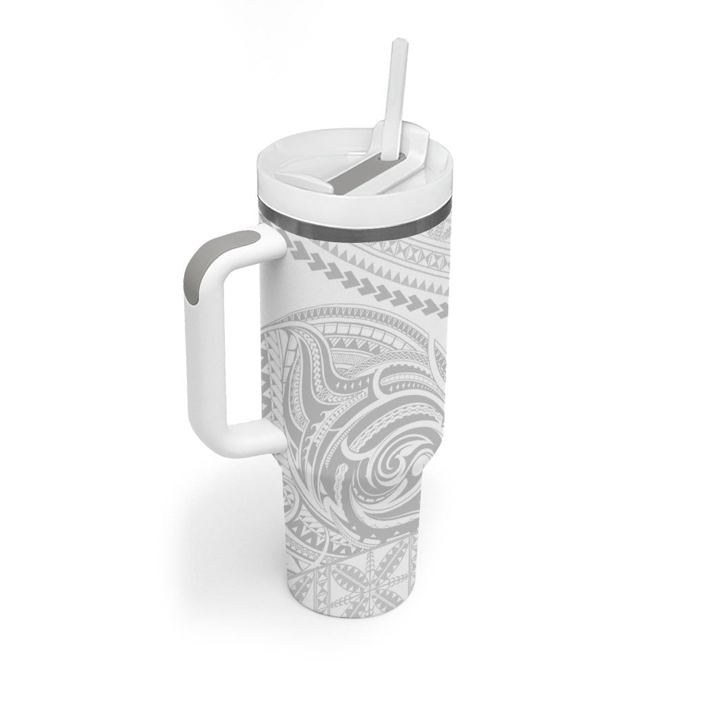 Niue White Sunday Tumbler With Handle Aho Tapu Fanau Hiapo Pattern LT14 - Polynesian Pride