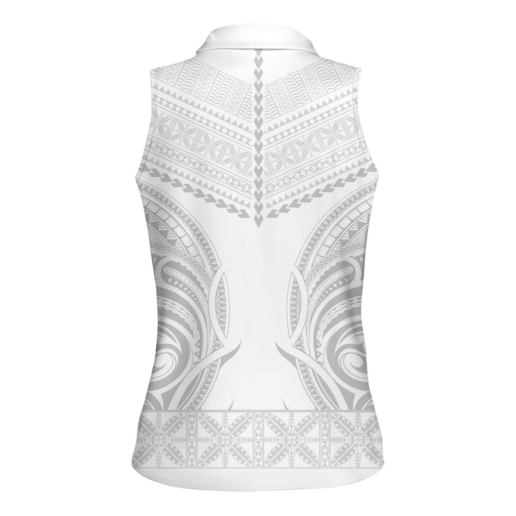 Niue White Sunday Women Sleeveless Polo Shirt Aho Tapu Fanau Hiapo Pattern LT14 - Polynesian Pride