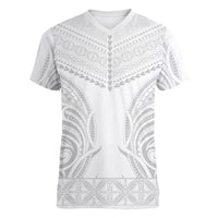 Niue White Sunday Women V-Neck T-Shirt Aho Tapu Fanau Hiapo Pattern LT14 Female White - Polynesian Pride