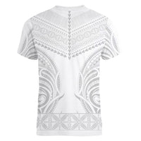 Niue White Sunday Women V-Neck T-Shirt Aho Tapu Fanau Hiapo Pattern LT14 - Polynesian Pride