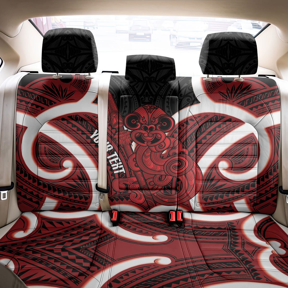Whero Aotearoa Atua Tumatauenga Personalised Back Car Seat Cover Maori God Of War Tiki With Taiaha LT14 - Polynesian Pride