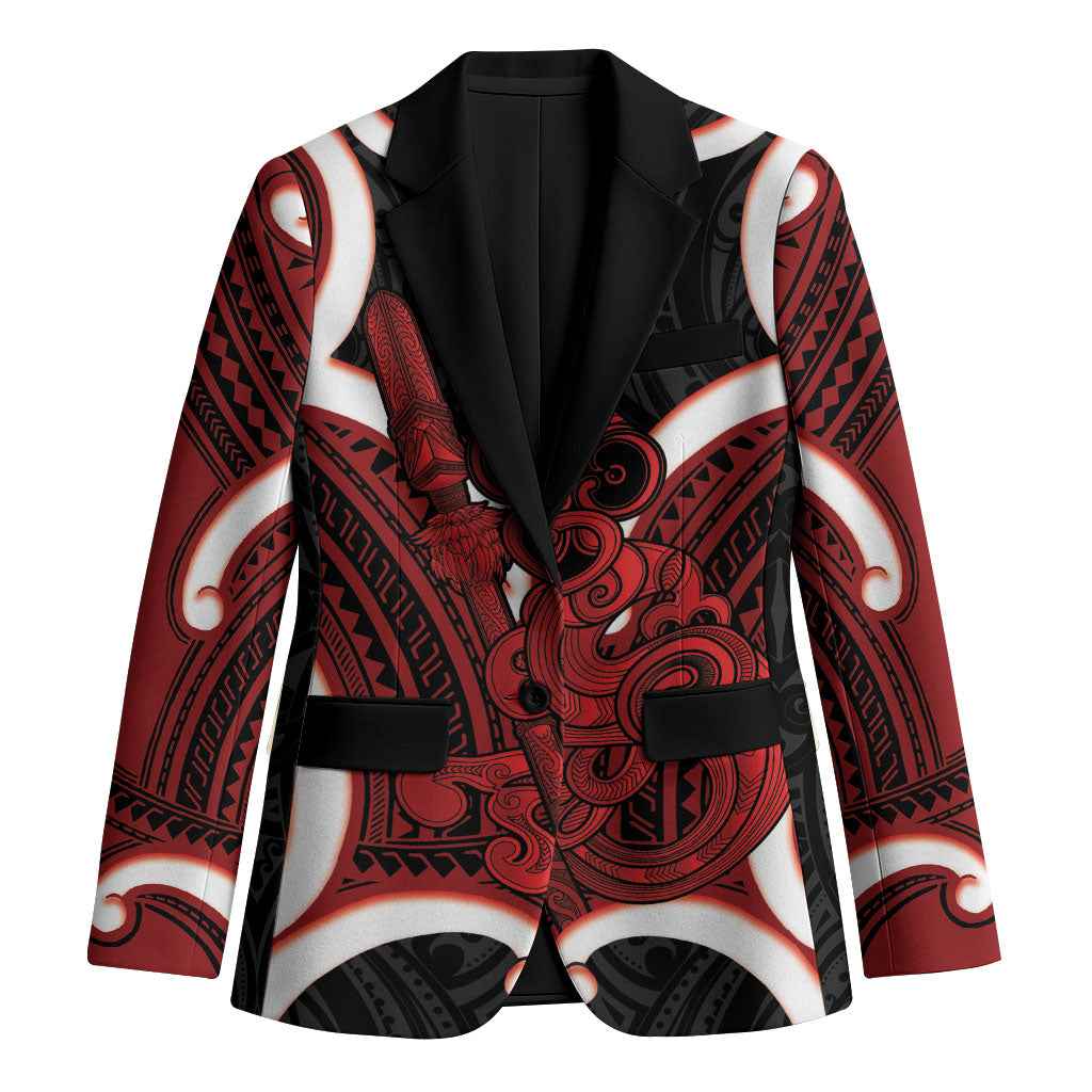 Whero Aotearoa Atua Tumatauenga Personalised Blazer Maori God Of War Tiki With Taiaha LT14 Unisex Red - Polynesian Pride