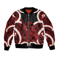 Whero Aotearoa Atua Tumatauenga Personalised Bomber Jacket Maori God Of War Tiki With Taiaha LT14 Unisex Red - Polynesian Pride