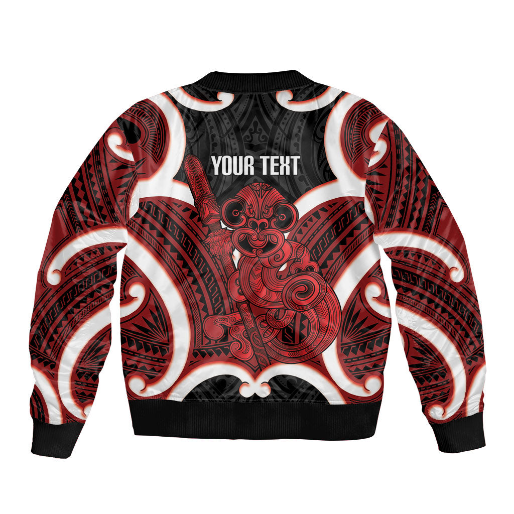 Whero Aotearoa Atua Tumatauenga Personalised Bomber Jacket Maori God Of War Tiki With Taiaha LT14 - Polynesian Pride