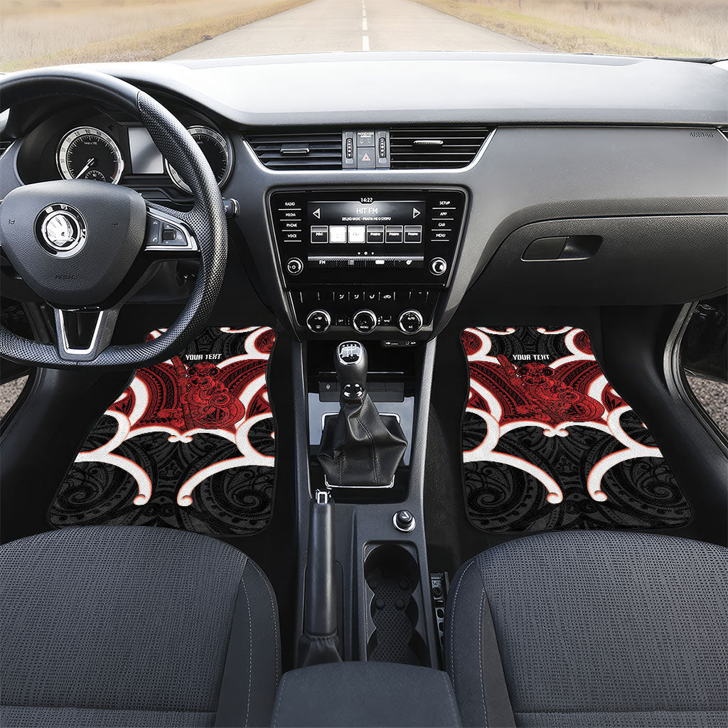 Whero Aotearoa Atua Tumatauenga Personalised Car Mats Maori God Of War Tiki With Taiaha LT14 Set 2pcs - Front Red - Polynesian Pride