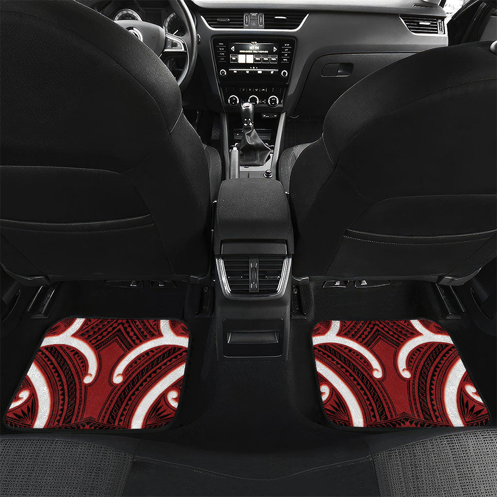 Whero Aotearoa Atua Tumatauenga Personalised Car Mats Maori God Of War Tiki With Taiaha LT14 Set 2pcs - Back Red - Polynesian Pride