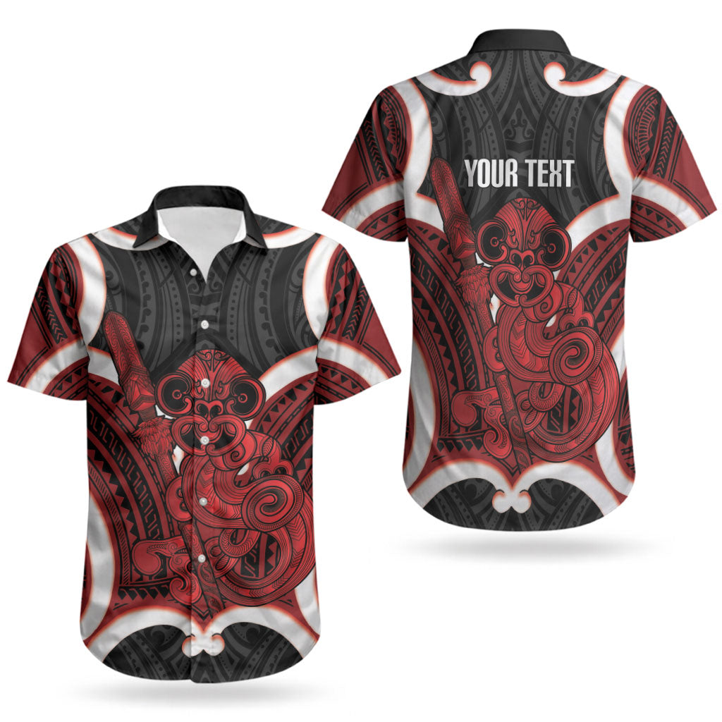 Whero Aotearoa Atua Tumatauenga Personalised Couples Matching Short Sleeve Bodycon Dress and Hawaiian Shirt Maori God Of War Tiki With Taiaha LT14 - Polynesian Pride