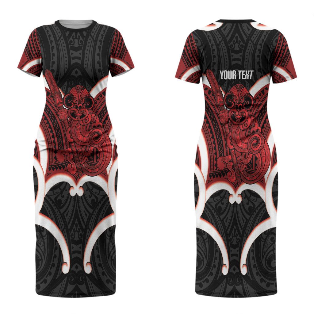 Whero Aotearoa Atua Tumatauenga Personalised Couples Matching Short Sleeve Bodycon Dress and Hawaiian Shirt Maori God Of War Tiki With Taiaha LT14 - Polynesian Pride
