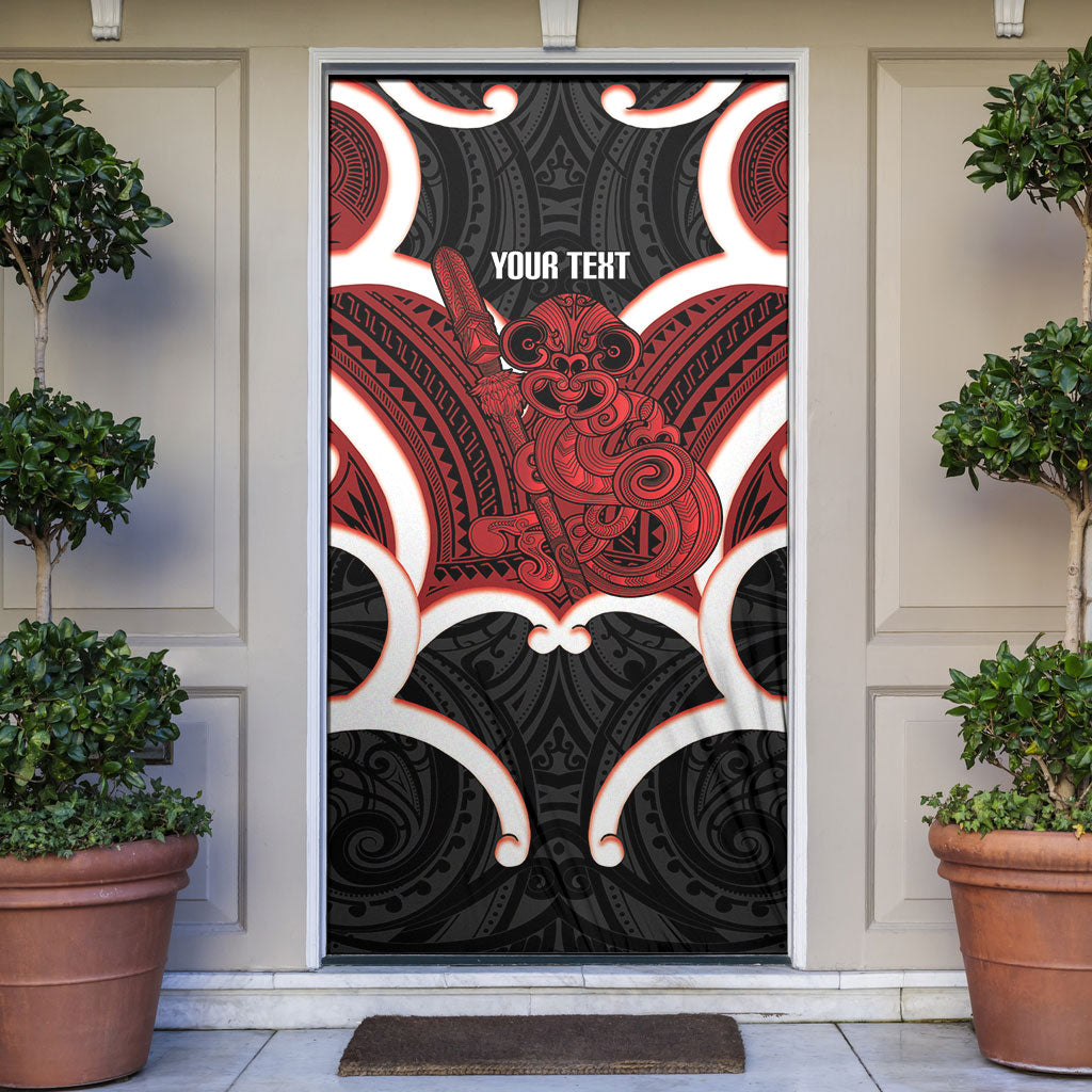 Whero Aotearoa Atua Tumatauenga Personalised Door Cover Maori God Of War Tiki With Taiaha LT14 Red - Polynesian Pride