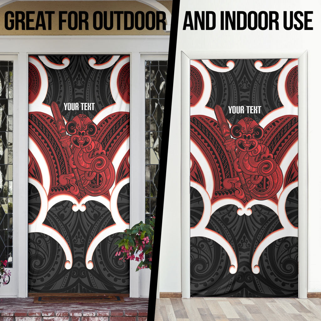 Whero Aotearoa Atua Tumatauenga Personalised Door Cover Maori God Of War Tiki With Taiaha LT14 - Polynesian Pride