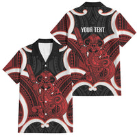 Whero Aotearoa Atua Tumatauenga Personalised Family Matching Off Shoulder Maxi Dress and Hawaiian Shirt Maori God Of War Tiki With Taiaha LT14 Dad's Shirt - Short Sleeve Red - Polynesian Pride