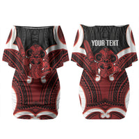 Whero Aotearoa Atua Tumatauenga Personalised Family Matching Off Shoulder Short Dress and Hawaiian Shirt Maori God Of War Tiki With Taiaha LT14 Mom's Dress Red - Polynesian Pride