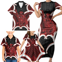 Whero Aotearoa Atua Tumatauenga Personalised Family Matching Short Sleeve Bodycon Dress and Hawaiian Shirt Maori God Of War Tiki With Taiaha LT14 - Polynesian Pride