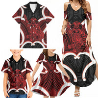 Whero Aotearoa Atua Tumatauenga Personalised Family Matching Summer Maxi Dress and Hawaiian Shirt Maori God Of War Tiki With Taiaha LT14 - Polynesian Pride