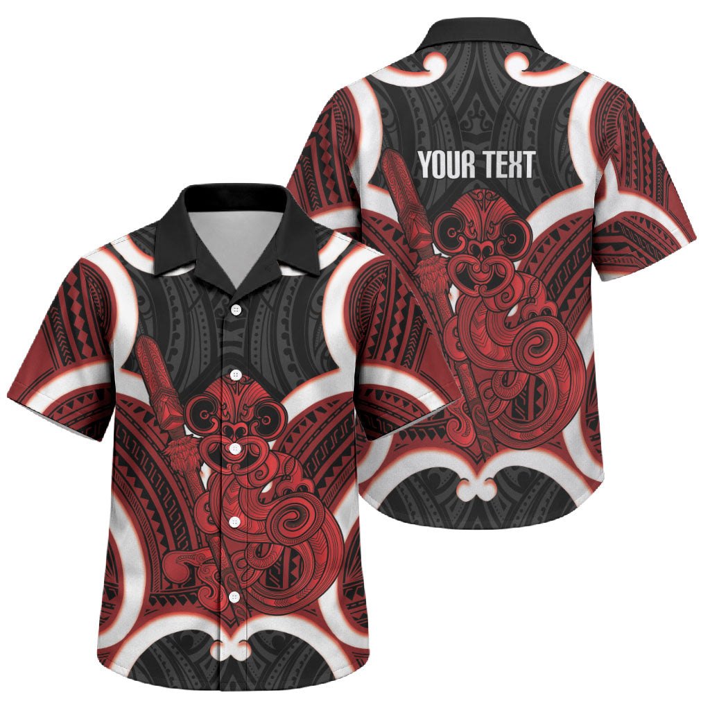Whero Aotearoa Atua Tumatauenga Personalised Family Matching Summer Maxi Dress and Hawaiian Shirt Maori God Of War Tiki With Taiaha LT14 Son's Shirt Red - Polynesian Pride