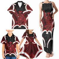 Whero Aotearoa Atua Tumatauenga Personalised Family Matching Tank Maxi Dress and Hawaiian Shirt Maori God Of War Tiki With Taiaha LT14 - Polynesian Pride