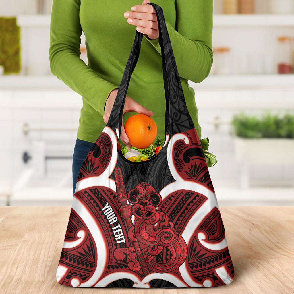 Whero Aotearoa Atua Tumatauenga Personalised Grocery Bag Maori God Of War Tiki With Taiaha LT14 - Polynesian Pride