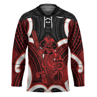 Whero Aotearoa Atua Tumatauenga Personalised Hockey Jersey Maori God Of War Tiki With Taiaha LT14 Unisex Red - Polynesian Pride