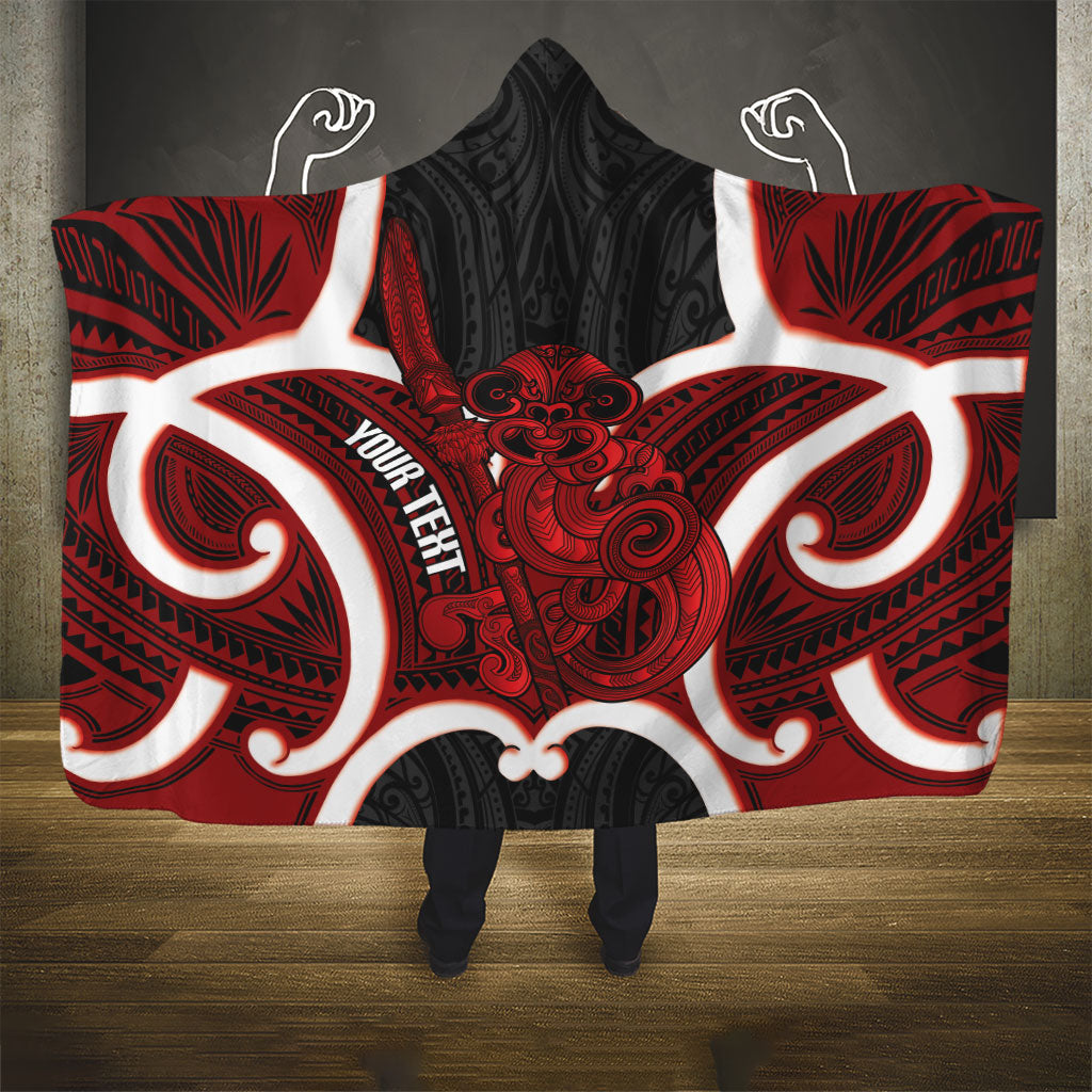 Whero Aotearoa Atua Tumatauenga Personalised Hooded Blanket Maori God Of War Tiki With Taiaha LT14 - Polynesian Pride