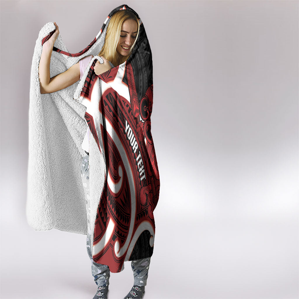 Whero Aotearoa Atua Tumatauenga Personalised Hooded Blanket Maori God Of War Tiki With Taiaha LT14 - Polynesian Pride