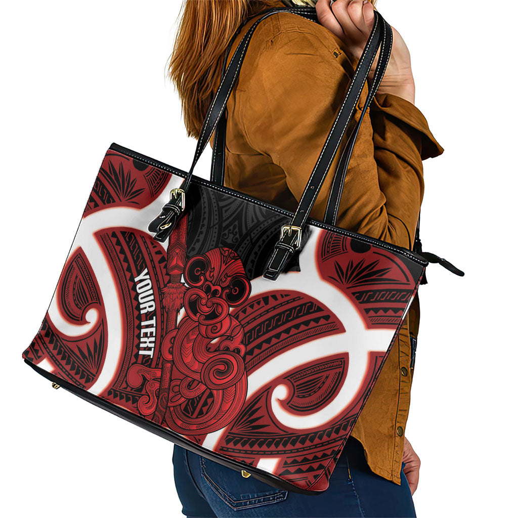 Whero Aotearoa Atua Tumatauenga Personalised Leather Tote Bag Maori God Of War Tiki With Taiaha LT14 - Polynesian Pride