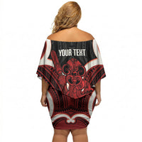 Whero Aotearoa Atua Tumatauenga Personalised Off Shoulder Short Dress Maori God Of War Tiki With Taiaha LT14 - Polynesian Pride