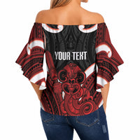 Whero Aotearoa Atua Tumatauenga Personalised Off Shoulder Wrap Waist Top Maori God Of War Tiki With Taiaha LT14 - Polynesian Pride
