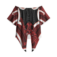 Whero Aotearoa Atua Tumatauenga Personalised Off Shoulder Wrap Waist Top Maori God Of War Tiki With Taiaha LT14 - Polynesian Pride