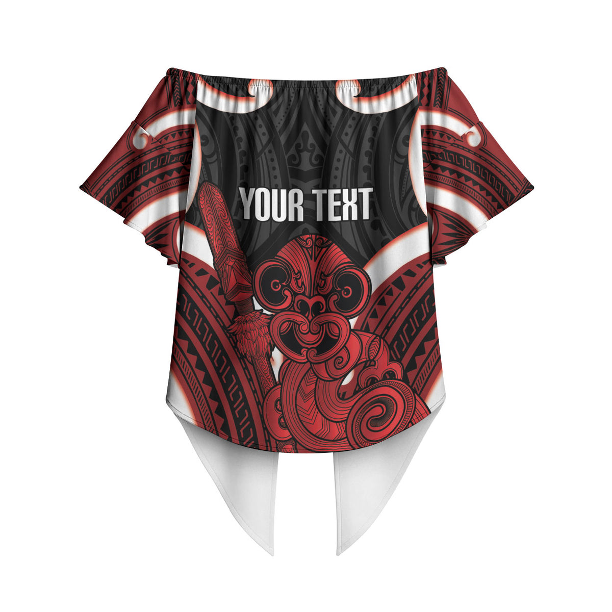 Whero Aotearoa Atua Tumatauenga Personalised Off Shoulder Wrap Waist Top Maori God Of War Tiki With Taiaha LT14 - Polynesian Pride