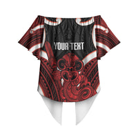 Whero Aotearoa Atua Tumatauenga Personalised Off Shoulder Wrap Waist Top Maori God Of War Tiki With Taiaha LT14 - Polynesian Pride