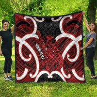 Whero Aotearoa Atua Tumatauenga Personalised Quilt Maori God Of War Tiki With Taiaha LT14 - Polynesian Pride