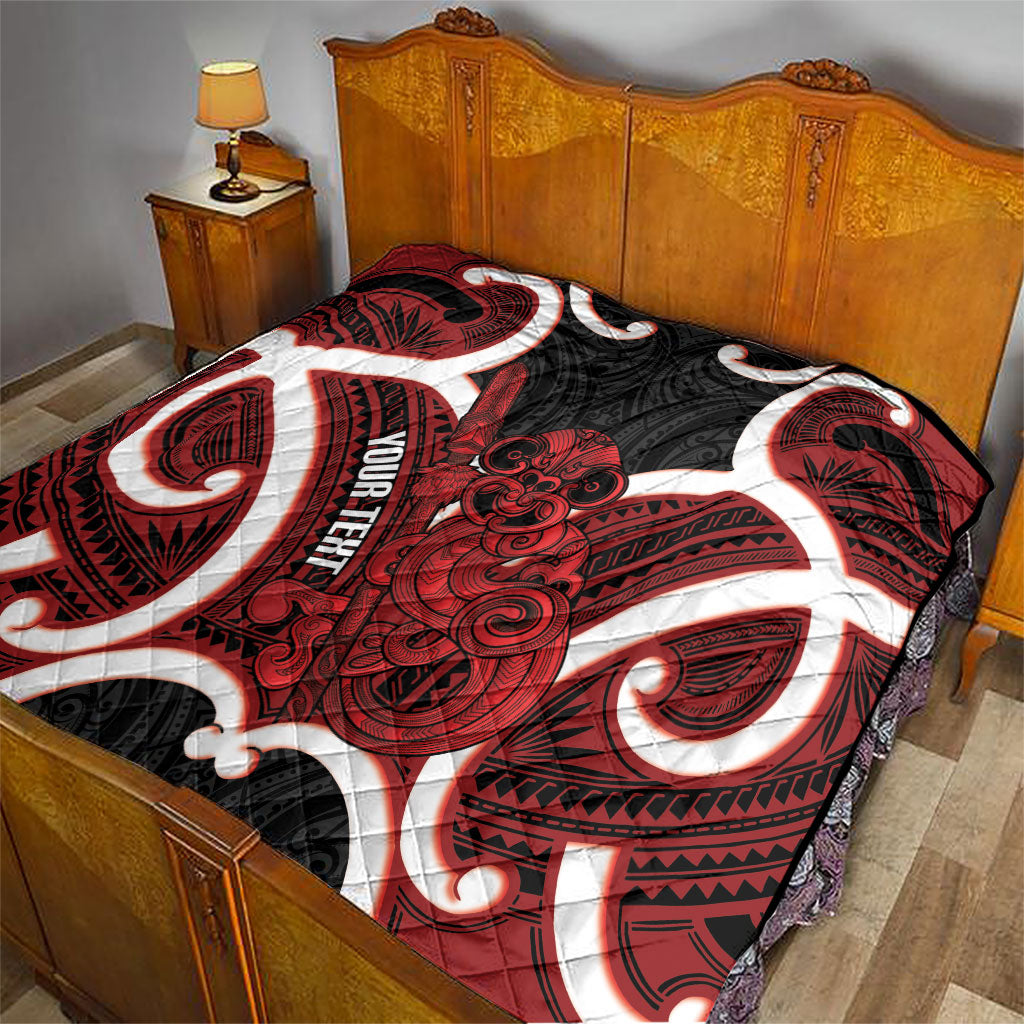 Whero Aotearoa Atua Tumatauenga Personalised Quilt Maori God Of War Tiki With Taiaha LT14 - Polynesian Pride