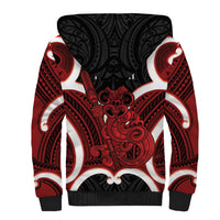 Whero Aotearoa Atua Tumatauenga Personalised Sherpa Hoodie Maori God Of War Tiki With Taiaha LT14 - Polynesian Pride
