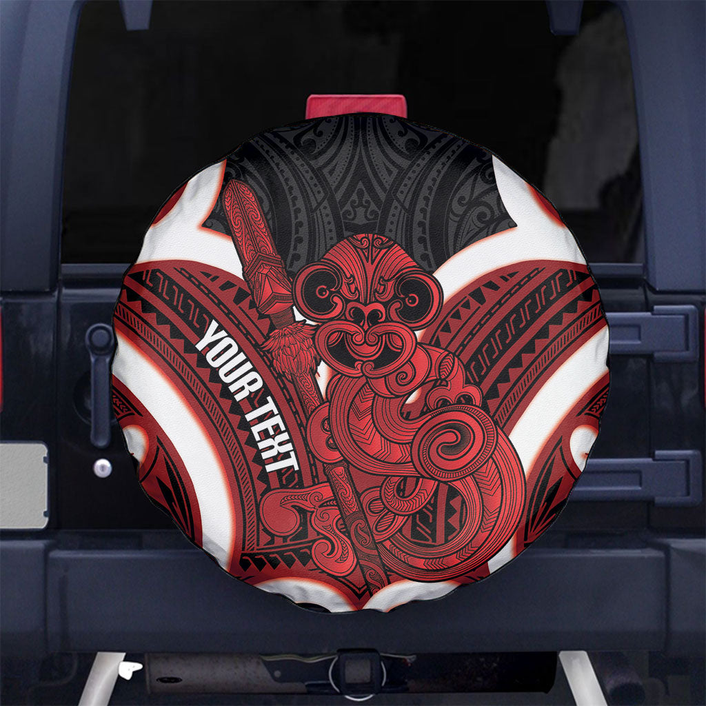 Whero Aotearoa Atua Tumatauenga Personalised Spare Tire Cover Maori God Of War Tiki With Taiaha LT14 No hole Red - Polynesian Pride