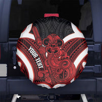 Whero Aotearoa Atua Tumatauenga Personalised Spare Tire Cover Maori God Of War Tiki With Taiaha LT14 No hole Red - Polynesian Pride