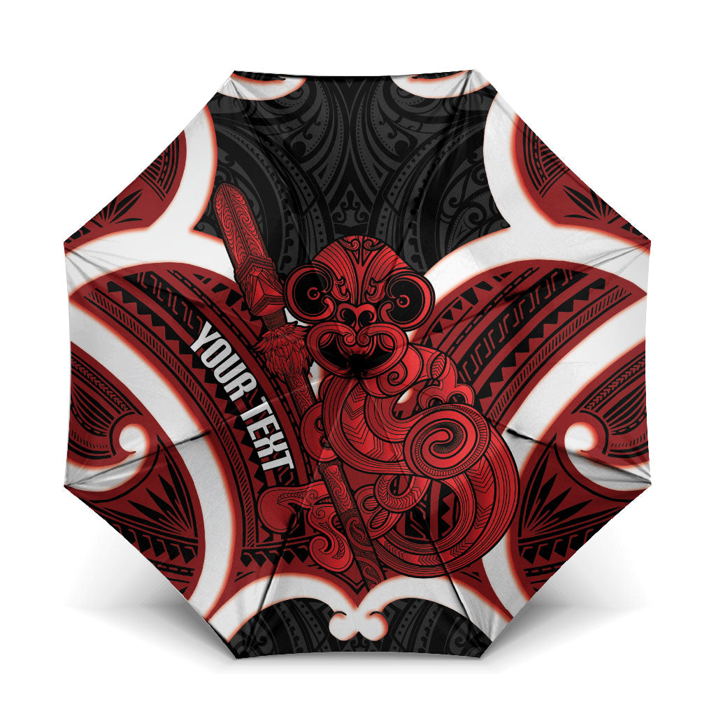 Whero Aotearoa Atua Tumatauenga Personalised Umbrella Maori God Of War Tiki With Taiaha LT14 One Size Folded 11.42 inch Opened Diameter 37.4 inch Red - Polynesian Pride