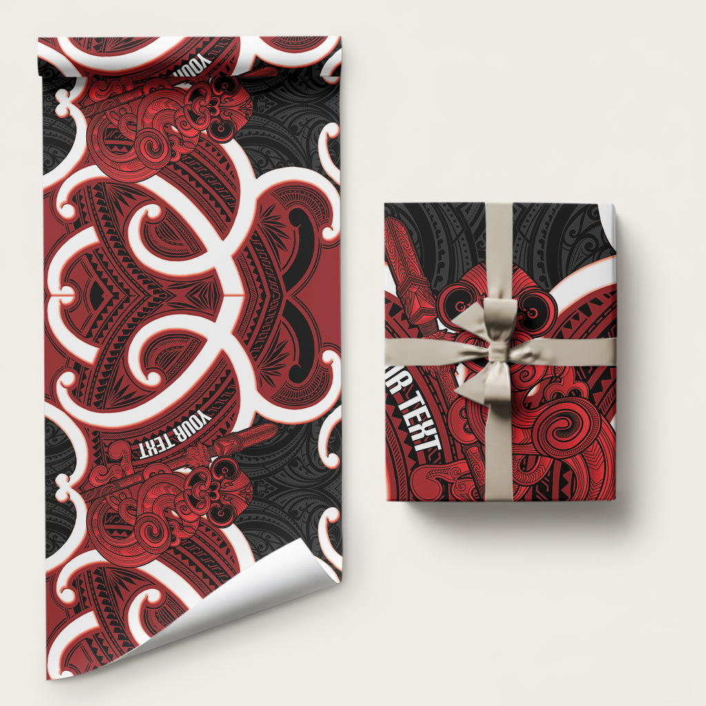 Whero Aotearoa Atua Tumatauenga Personalised Wrapping Paper Maori God Of War Tiki With Taiaha LT14 58" × 23" Red - Polynesian Pride