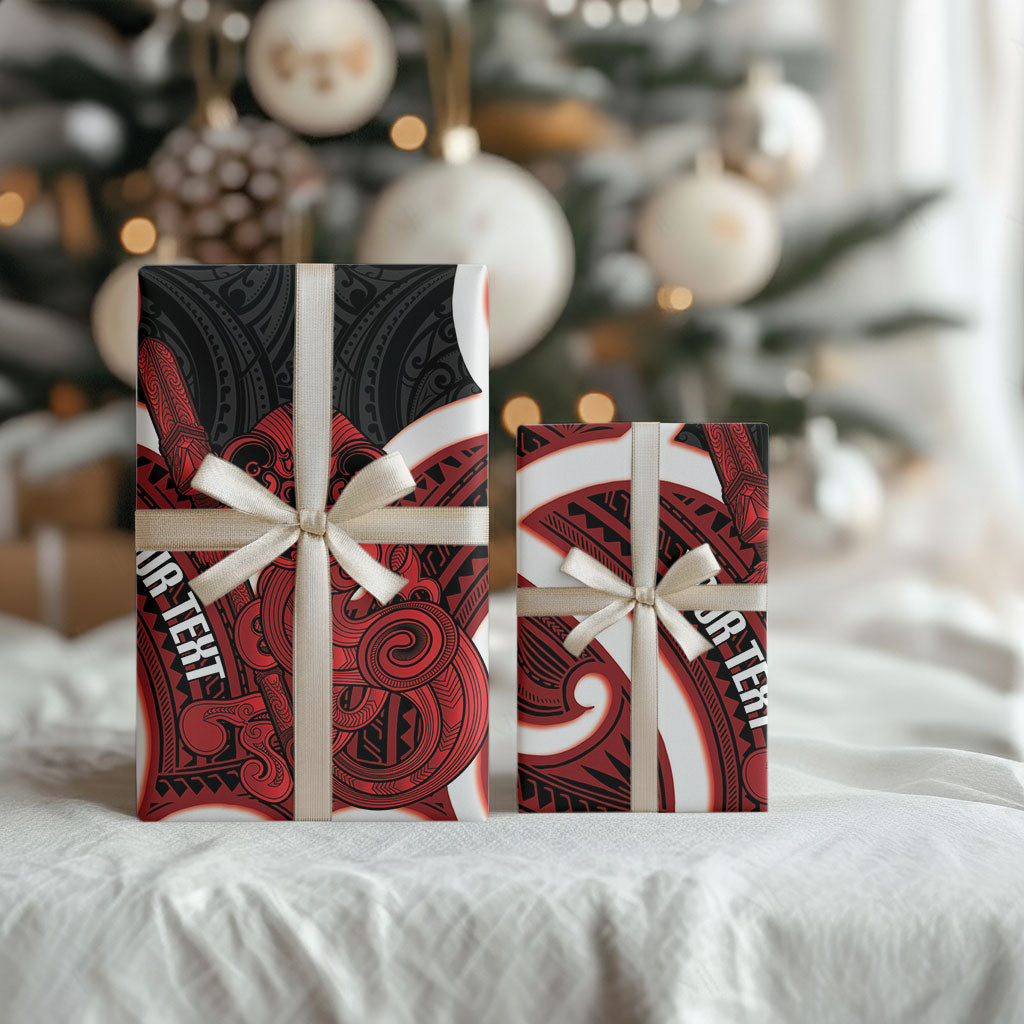 Whero Aotearoa Atua Tumatauenga Personalised Wrapping Paper Maori God Of War Tiki With Taiaha LT14 - Polynesian Pride