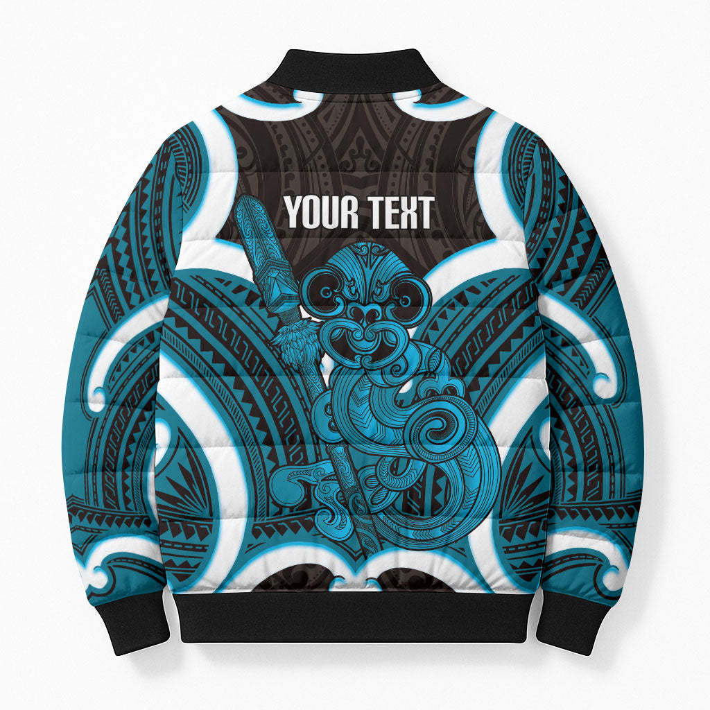 Kikorangi Aotearoa Atua Tumatauenga Personalised Bomber Puffer Jacket Maori God Of War Tiki With Taiaha LT14 - Polynesian Pride