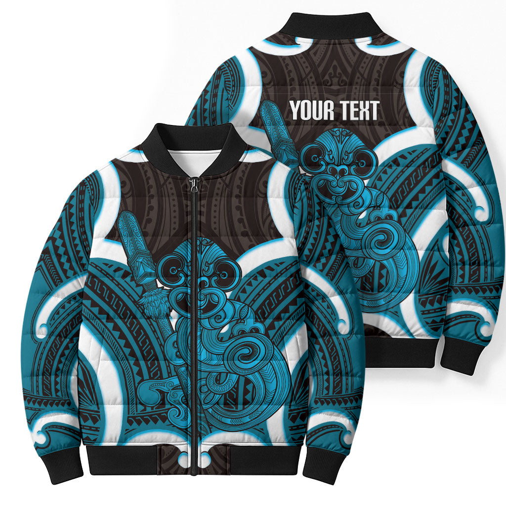 Kikorangi Aotearoa Atua Tumatauenga Personalised Bomber Puffer Jacket Maori God Of War Tiki With Taiaha LT14 - Polynesian Pride