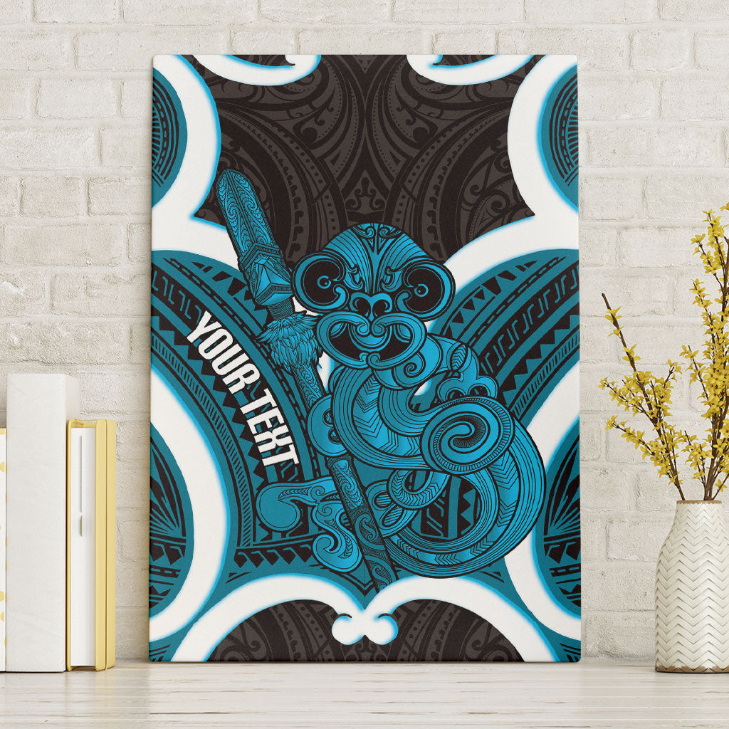 Kikorangi Aotearoa Atua Tumatauenga Personalised Canvas Wall Art Maori God Of War Tiki With Taiaha LT14 Without Frame Blue - Polynesian Pride