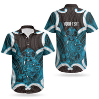 Kikorangi Aotearoa Atua Tumatauenga Personalised Couples Matching Short Sleeve Bodycon Dress and Hawaiian Shirt Maori God Of War Tiki With Taiaha LT14 - Polynesian Pride