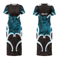 Kikorangi Aotearoa Atua Tumatauenga Personalised Couples Matching Short Sleeve Bodycon Dress and Hawaiian Shirt Maori God Of War Tiki With Taiaha LT14 - Polynesian Pride