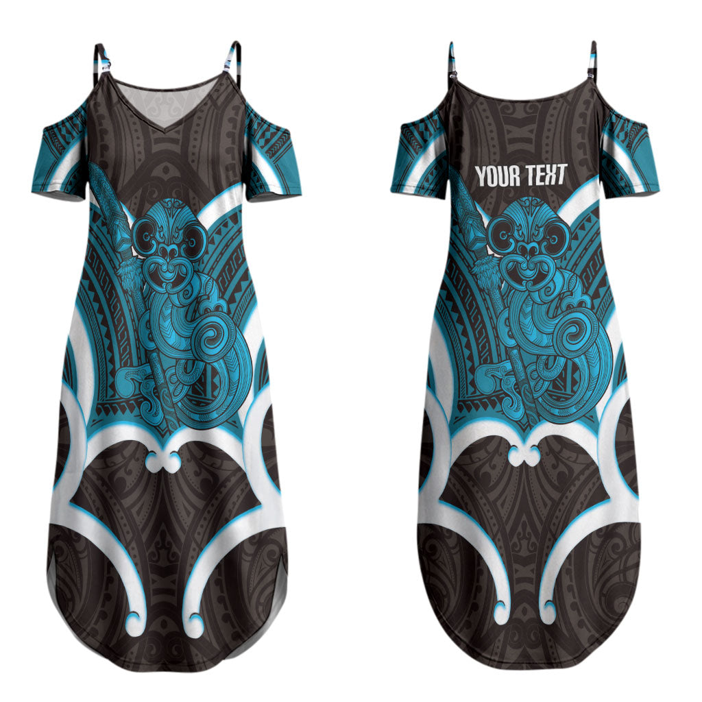 Kikorangi Aotearoa Atua Tumatauenga Personalised Couples Matching Summer Maxi Dress and Hawaiian Shirt Maori God Of War Tiki With Taiaha LT14 - Polynesian Pride