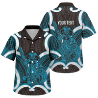 Kikorangi Aotearoa Atua Tumatauenga Personalised Family Matching Mermaid Dress and Hawaiian Shirt Maori God Of War Tiki With Taiaha LT14 Son's Shirt Blue - Polynesian Pride